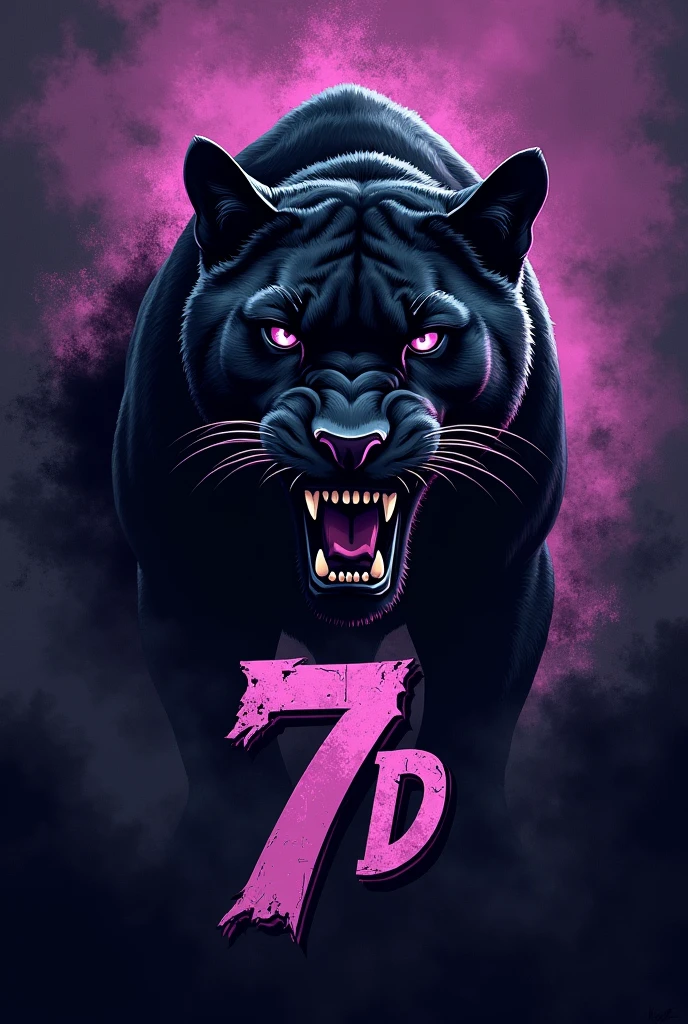 Make an image for the interclass flag written 7d with a black panther with the predominant colors of everything dark purple and black and make the panther look realistic and angry but not so much written 7d and the 7d has to appear well make this 7d look less frilly and more like war remember it's a flag for a volleyball team