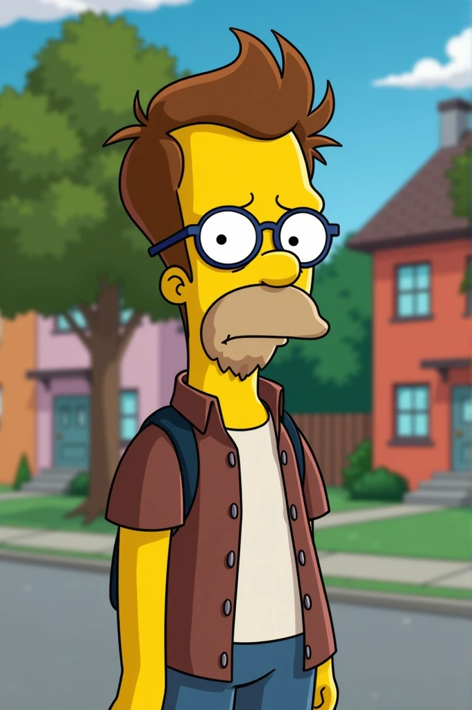Create the animated character Kirk Evelyn Van Houten with a goatee who is Milhouse's father