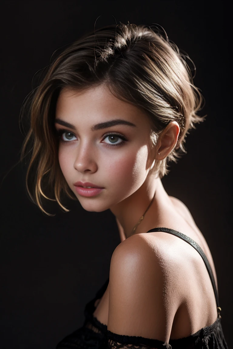 realistic photography, Beautiful young woman with short hair