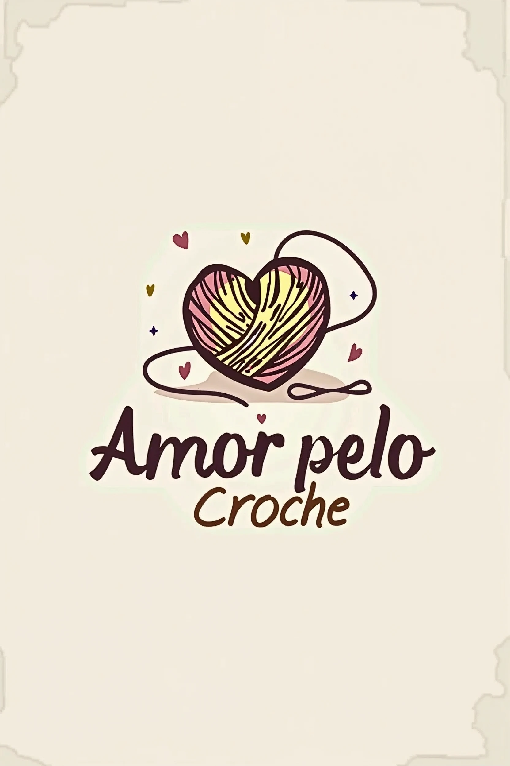 Logo for a craft company "Amor pelo Croche", ball of wool drawn with a piece of thread loose and forming a heart, Symmetry, modern