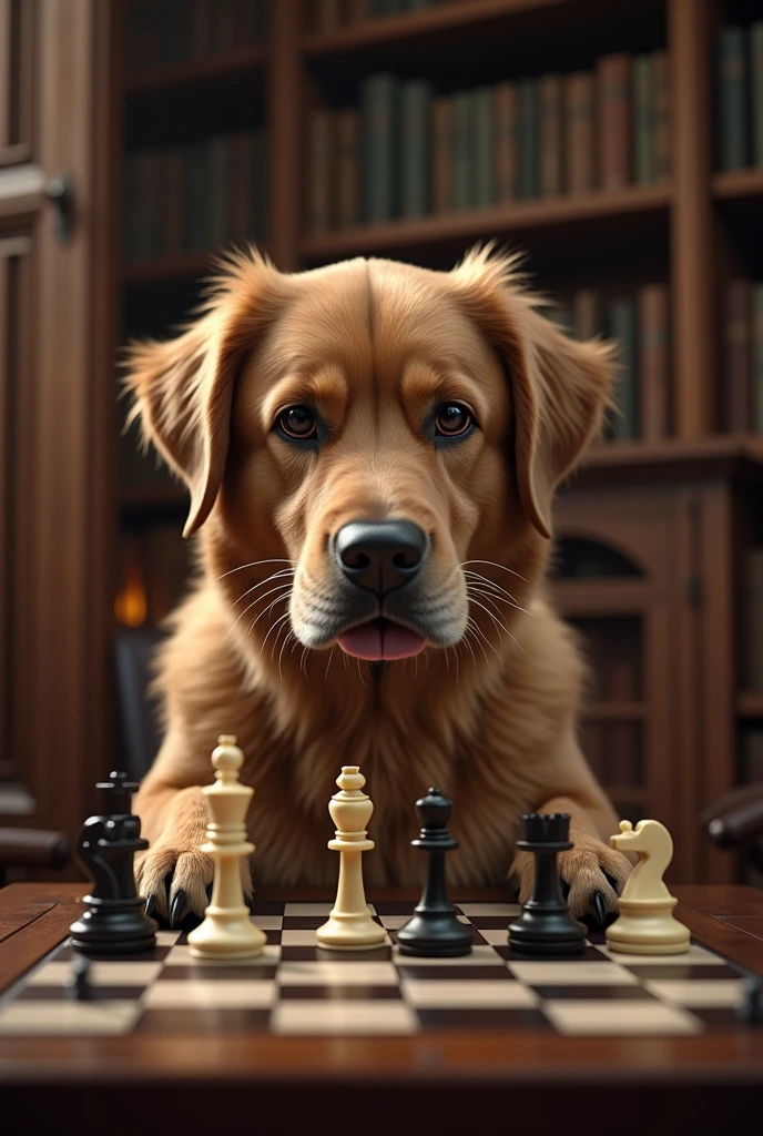 Dog playing chess