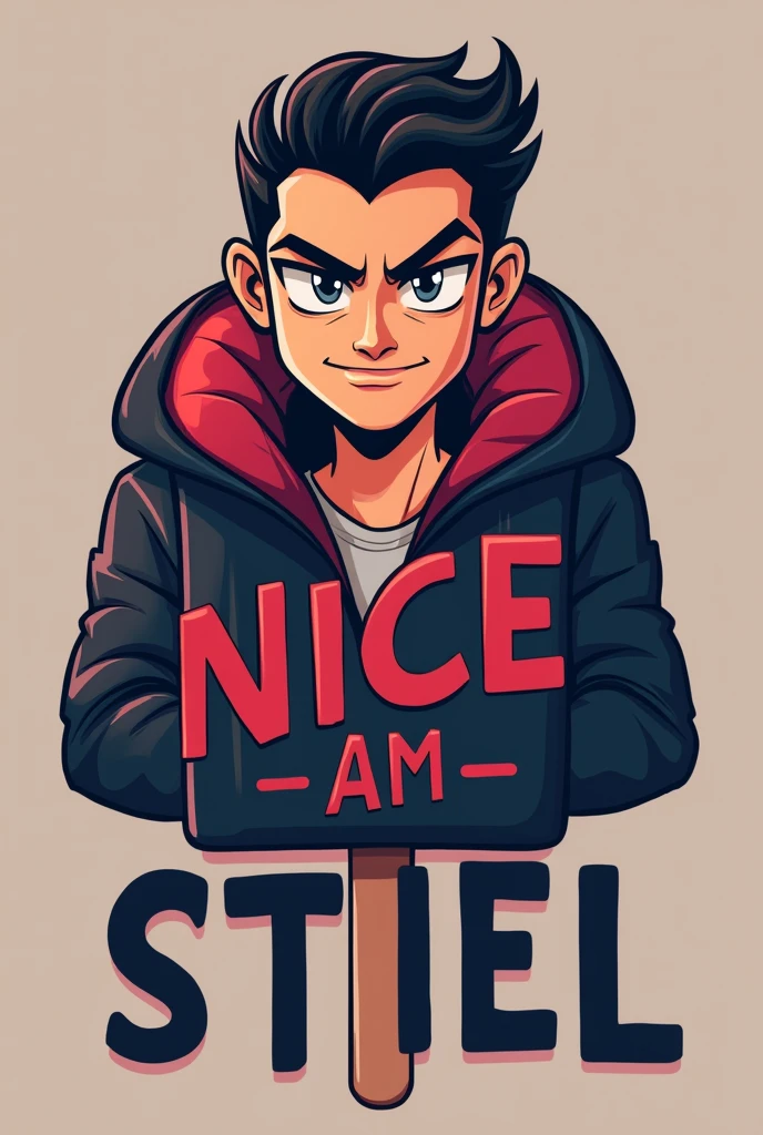i need a significant logo for a YouTube channel which contains topics like movies, action figures, cosplays, video games and pop culture. the name of channel is NICE AM STIEL which is a german pun for a popsicle which means EIS AM STIEL in german. please visualize a proper logo with the likeness of a popsicle and everything I mentioned in the description. Be sure that the logo looks like a character but not a cartoonish one more like an adult cool look character