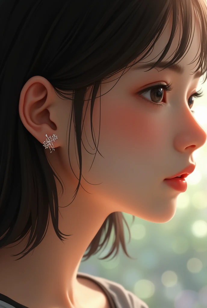 Small earring in a teenage girl's ear