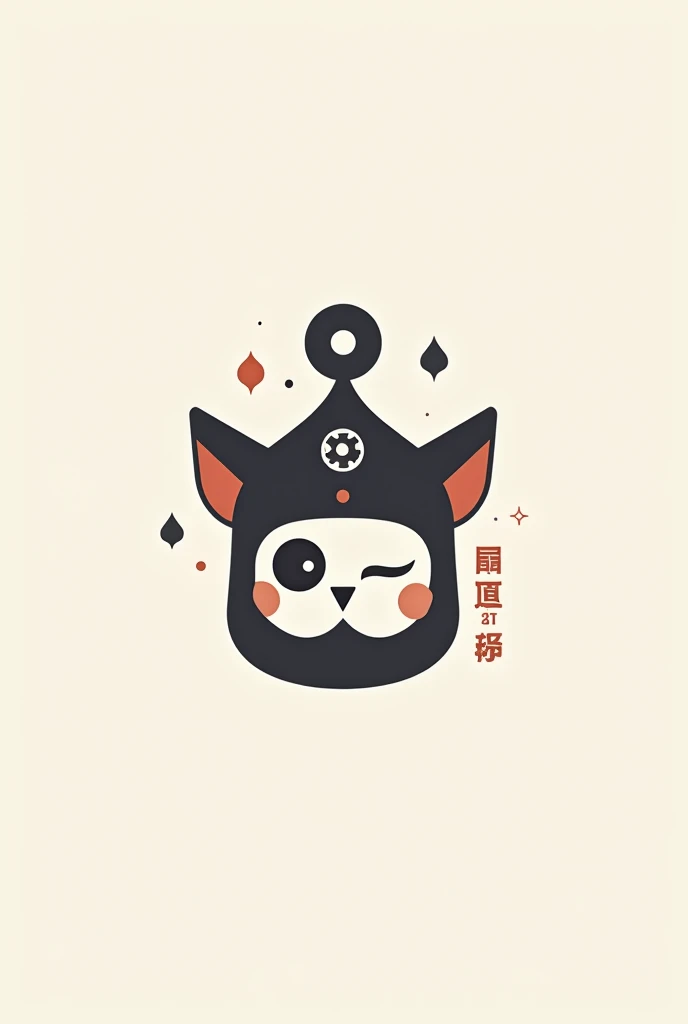 Green minimalist logo with a character resembling a gaming mouse, a stone spirit winking with its left eye, wearing a Japanese hat with a beard and a signature at the bottom Right Click