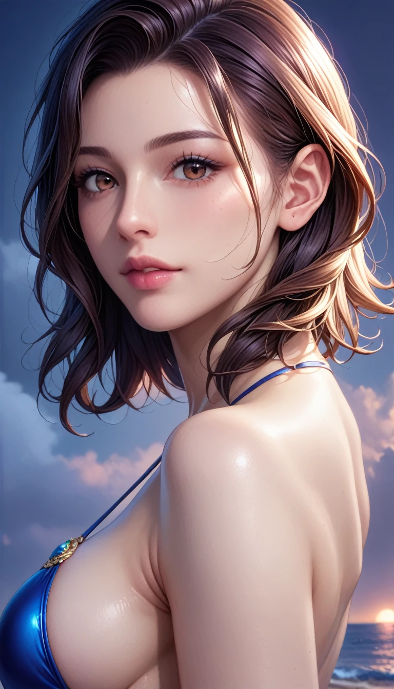 score_9, score_8_superior, score_7_superior, High resolution 3D anime style,A masterpiece in 32K resolution,Highest quality,it is really amazing,Very detailed,Ultra-high resolution,Ultra-realistic,Realistic,Increased depth of field,Cinematic lighting,
(Sexy mature Japan woman:1.2),
(black straight medium hair:1.1),(Ultra-detailed and beautiful face:1.1),(Calm and gentle look:1.1),Beautiful brown eyes,Translucent white skin,Realistic skin texture,Great proportions,
Elegant swimwear,
Summery design,Chic color scheme,Beautiful and delicate decoration,Detailed fabric texture,
(Dark overcast sky on a dull night:1.1),(Dark clouds filling the sky:1),(Thundercloud:1),Coastline at night,Stormy seas,(delay々A desolate sandy beach that continues:1),
dramatic,(Beautiful back view:1.2),