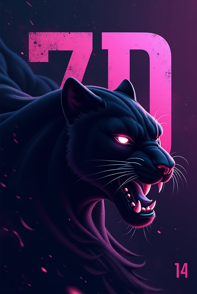 Make an image for an interclass volleyball flag with a black panther and the predominant colors of everything black and purple with lots of special effects written in 7d in large letters and the panther has to look angry but not so much because it is a volleyball team.