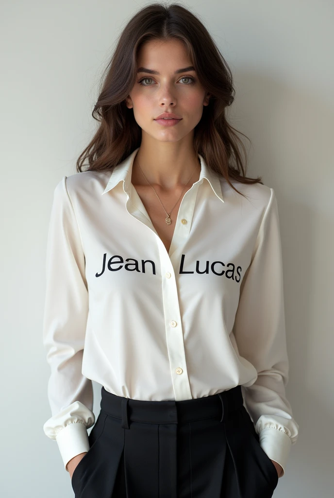 A blouse with the name Jean Lucas top of but