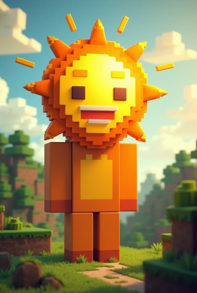 Make a sun that looks like a person but is in the Minecraft style