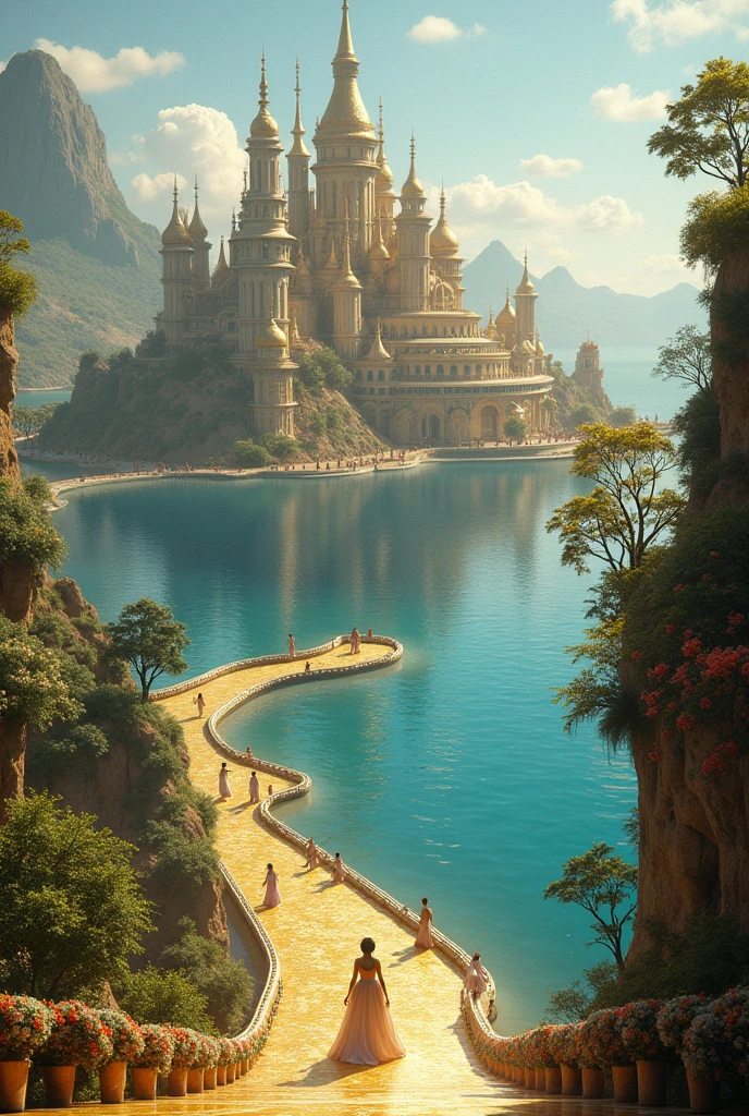 City with golden streets and crystal sea