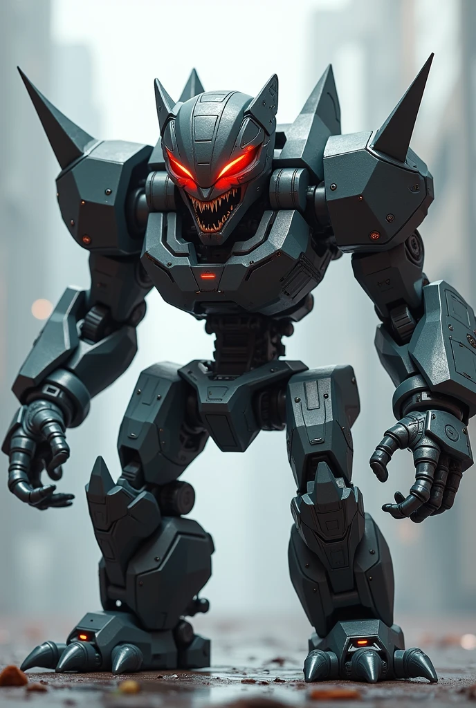 make a mascot for a logo, a robot raising his arms PISSED with a crazy face