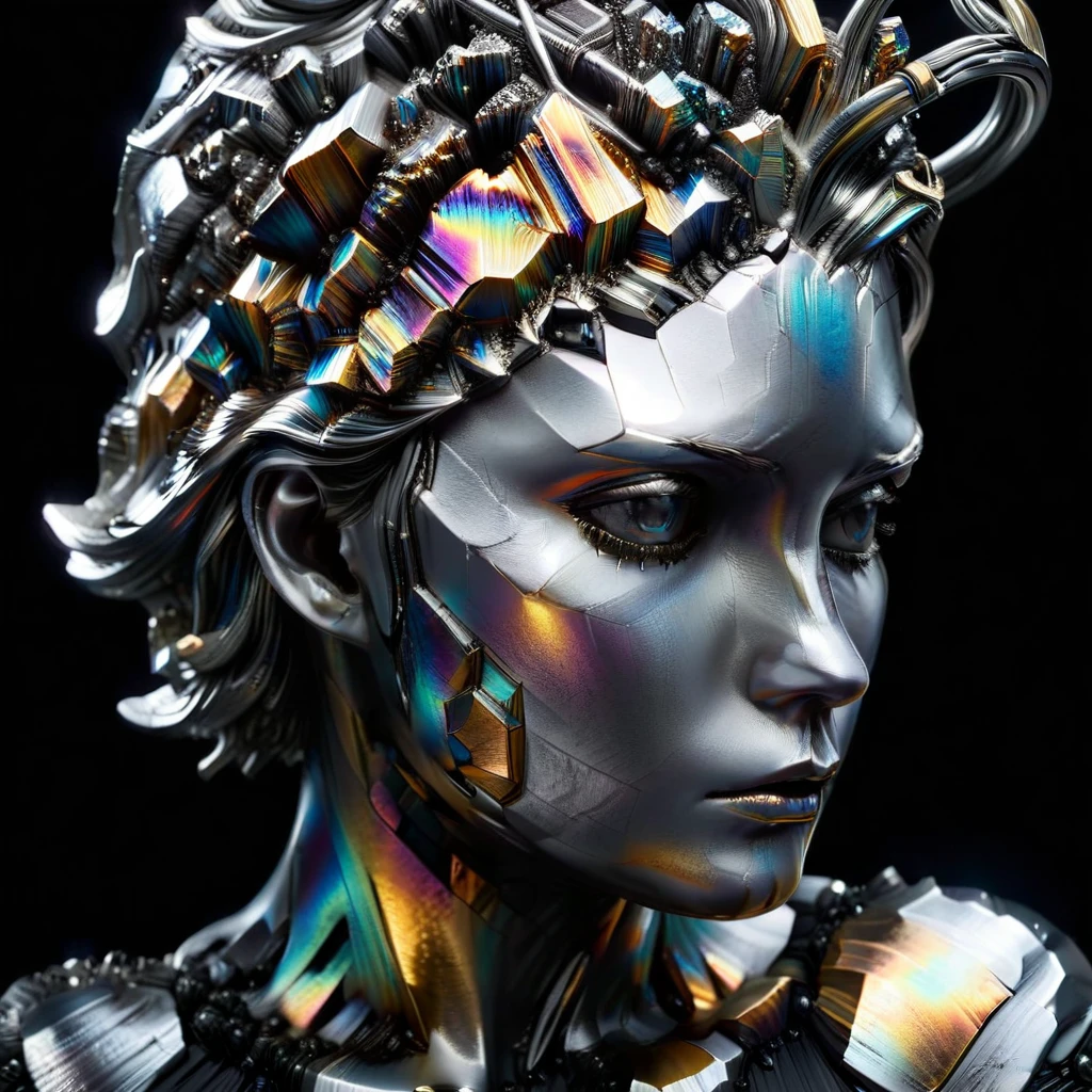 Larbismuth,d3qck アートスタイル,d3qck アートスタイル woman portrait fused with structure over black background,Very detailed,Cinematic shots,