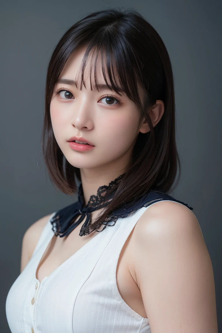 (Highest quality:1.4),(masterpiece:1.4),(Realistic:1.4),(Realistic:1.2),(超High resolution, RAWphotograph:1.4),(High resolution, Very detailed:1.2),(8k:1.2),photograph,黒髪のphotograph,one person's,alone,nude、Nipples,naked,((school uniform, Sailor suit, Navy blue and white Japanese style, Thin ribbon and pleated skirt)),((Big Breasts)),((Upper Body:1.3))