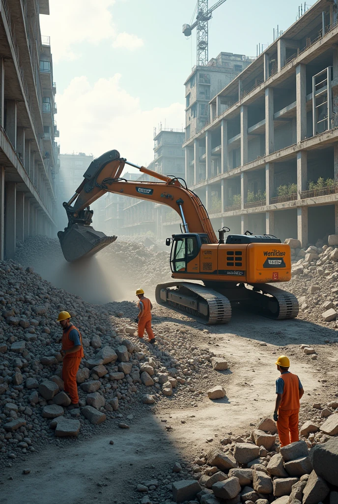 piece of concrete being crushed for reuse