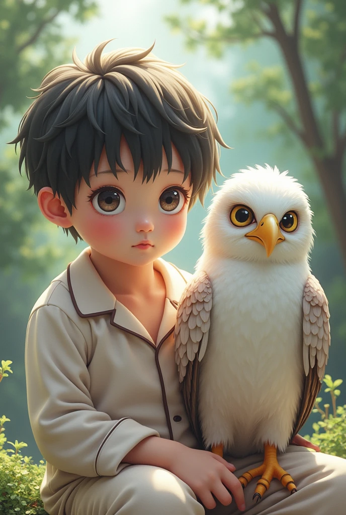 Blond boy with crow
