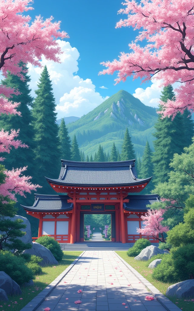 Beautiful shrine landscape, cherry blossoms, pines, anime background art, Japan art style, beautiful anime scene, detailed scenery - width 672, background art, anime landscape, anime background, beautiful anime scenery, beautiful peace scene in anime, landscape artwork, Japan village, anime landscape concept art, 8k