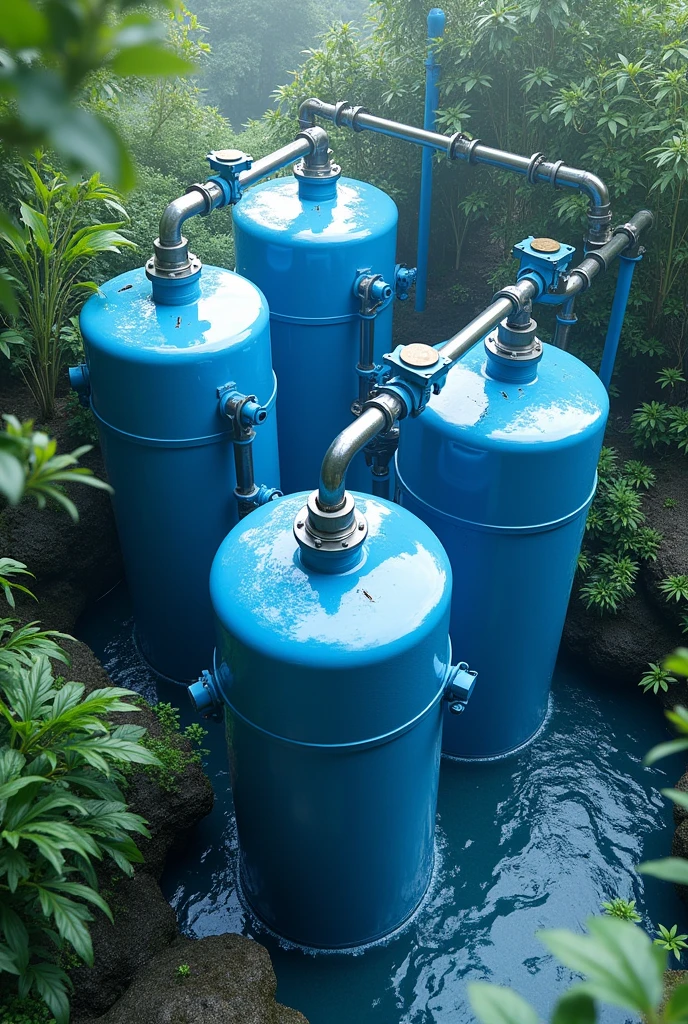 Rainwater harvesting systems with blue colors
