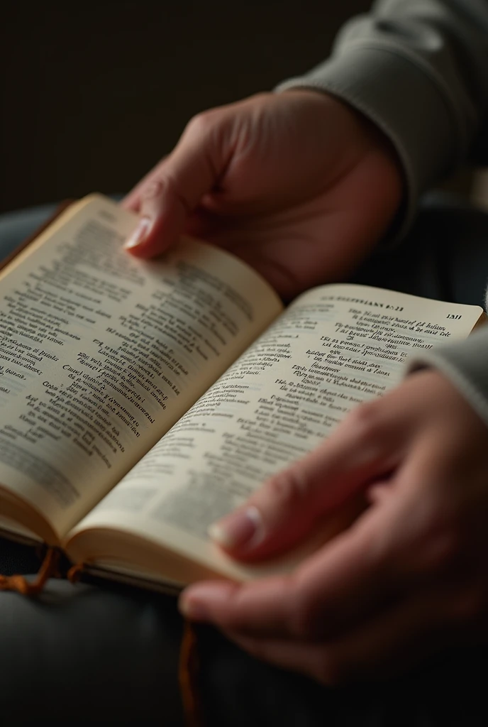 A close-up of a pair of hands holding an open Bible, with the verse 'Philippians 4:13' highlighted, showing the text 'I can do all things through Christ who strengthens me,' with a warm light illuminating the page."