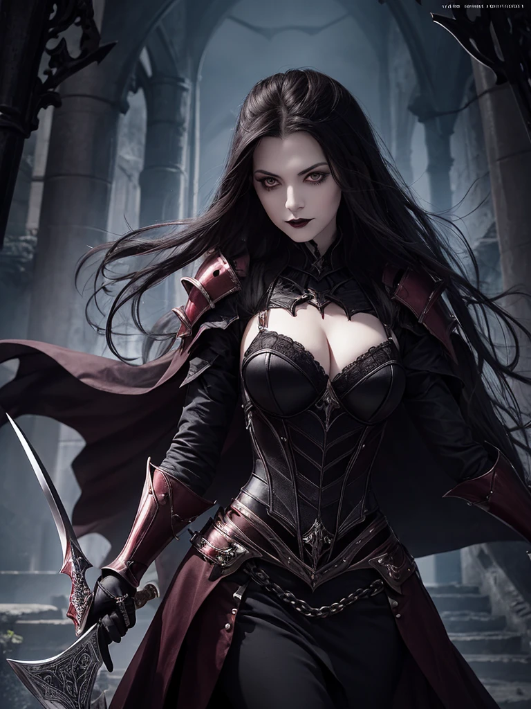 gothic vampire woman with armor and sword