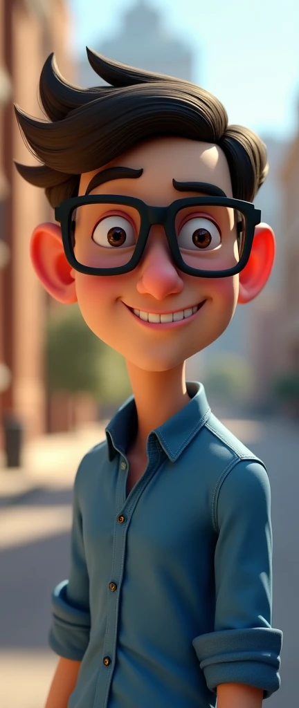 Cartoon character of a man in black glasses and blue shirt, animation character, stylized character, animation style rendering, 3d stylized, Arnold Maya rendering, Stylized 3D rendering, toon render screenshot, 3d character, 3d character, Stylized 3D rendering, 3D character rendering, cartoon character, Personagem de close up, character posing, (Pixar-style) (master part:1.2) (bokeh) (best qualityer) (skin detailed) (detailed texture) (8k) (Argilla) (cinematic lighting) (sharp focus