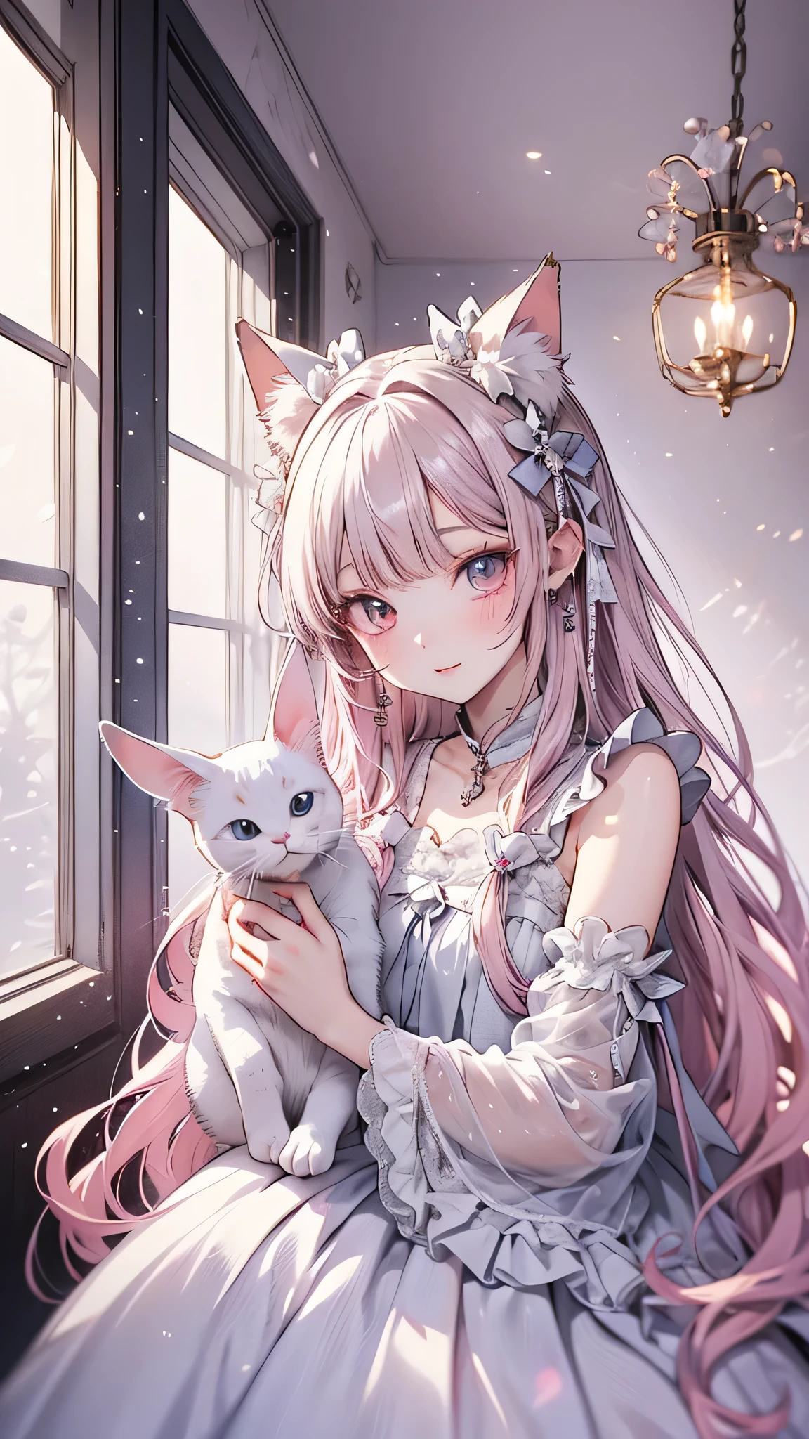 Long pink haired anime girl holding a white rabbit, 素敵なドレスを着たcute animeワイフ, Anime Art Wallpapers 8K, Anime Wallpaper, Anime Style 4k, anime art wallpaper 4k, anime art wallpaper 4k, Beautiful anime style, Beautiful Anime Girls, Long Hair Anime Girl, Very Beautiful Anime Cat Girl, cute anime, Anime Wallpaper4k