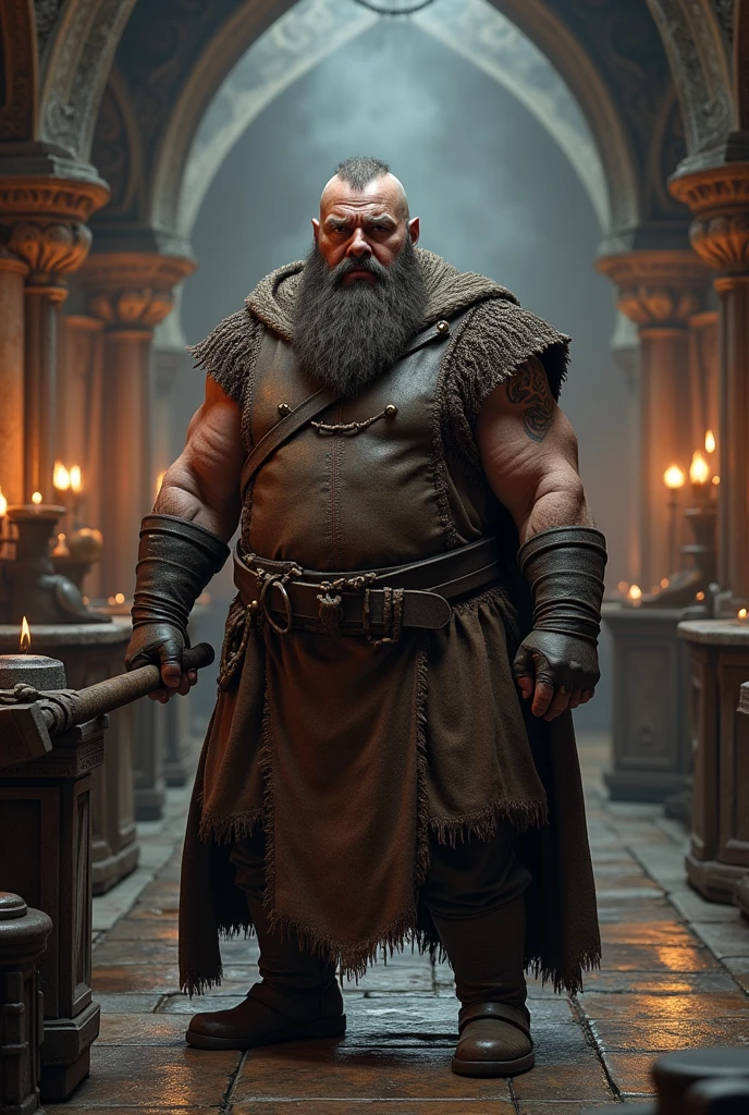 (photorealism:1.2), A dwarf from the realm of Asgard named Eitri who is a blacksmith 