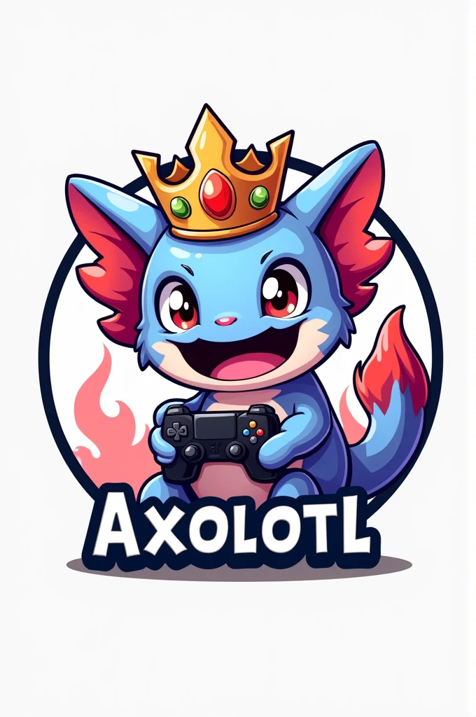 Axolotl Gamer logo with a crown and his name below