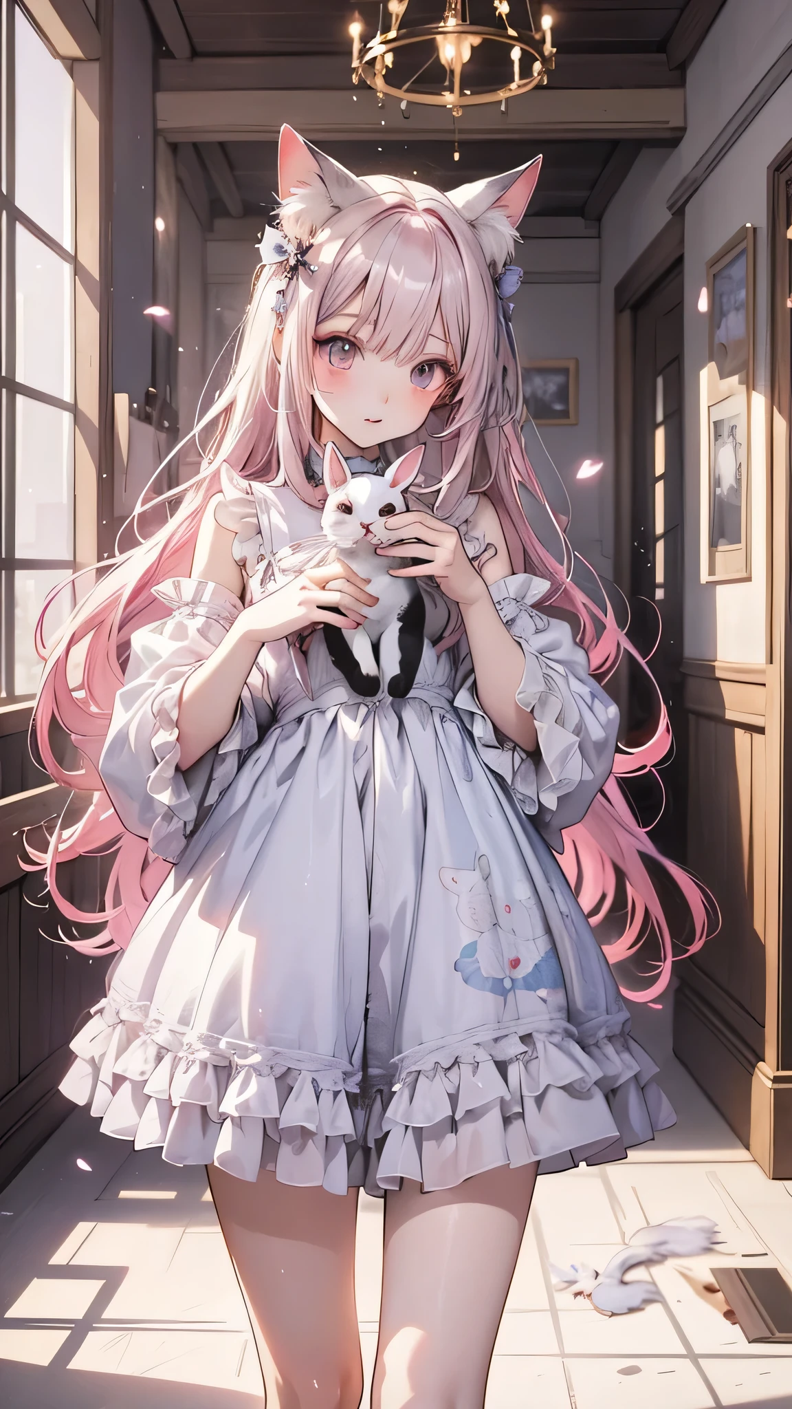 Long pink haired anime girl holding a white rabbit, 素敵なドレスを着たcute animeワイフ, Anime Art Wallpapers 8K, Anime Wallpaper, Anime Style 4k, anime art wallpaper 4k, anime art wallpaper 4k, Beautiful anime style, Beautiful Anime Girls, Long Hair Anime Girl, Very Beautiful Anime Cat Girl, cute anime, Anime Wallpaper4k