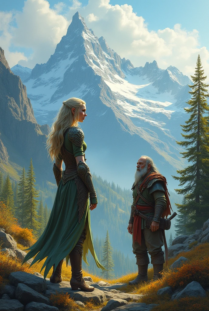elf dwarf together mountain and forest