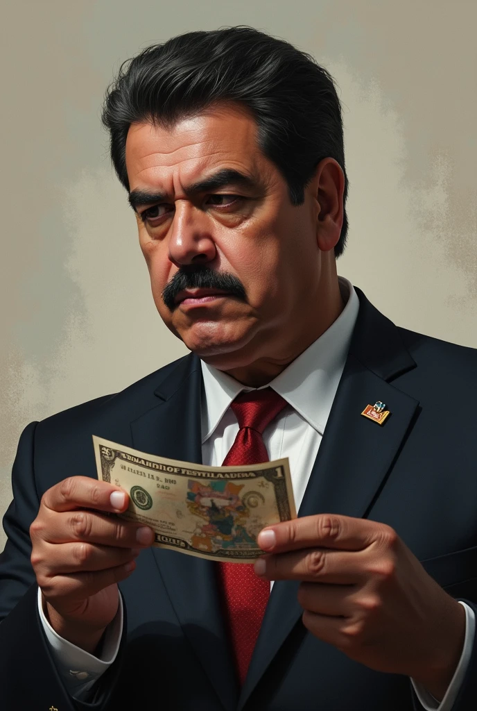 Create an image of Venezuela&#39;s President Maduro looking to the side for a bill