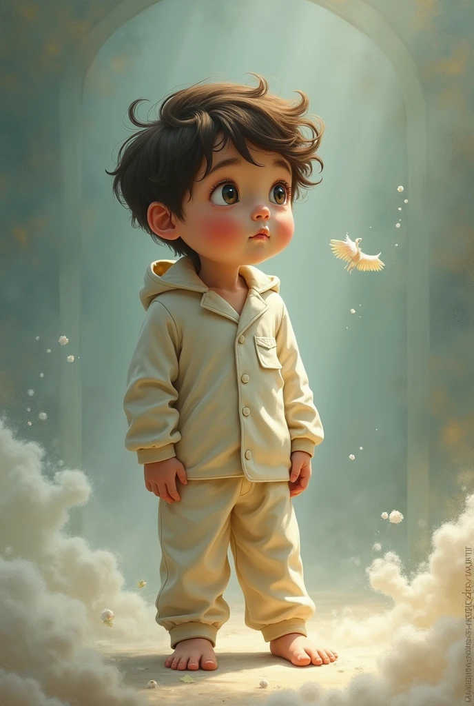 A boy who is. Dressed in pajamas and naked