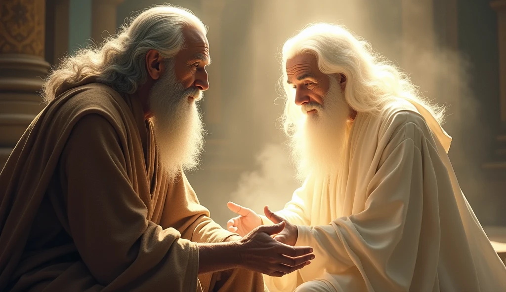 prophet Enoch, Man with white beard, age between 70 years, God talking to Enoch