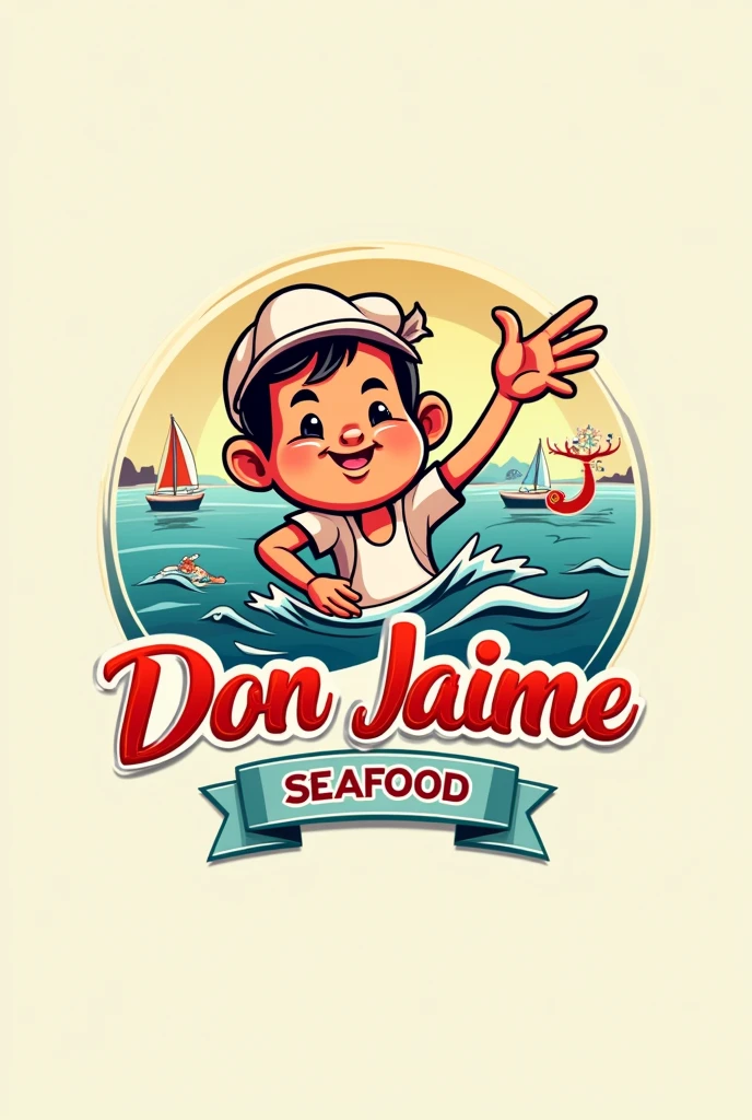 A logo for a seafood restaurant that looks like that of " don cameron" and say "Don Jaime Seafood" and it looks a little cartoonish
