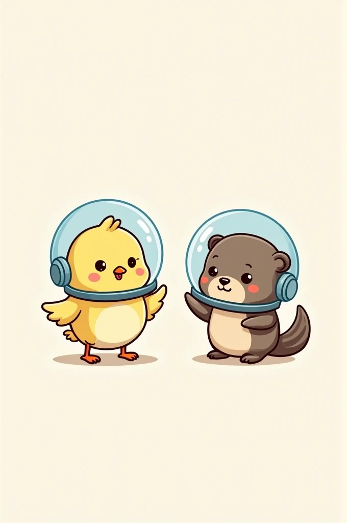 Chick and otter taken from the.Hand with astronaut helmets and drawn as simple emoji
