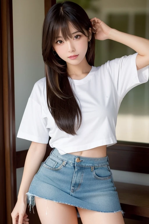 8k,Highest quality,Tabletop,Ultra-detailed,超High resolution,Realistic,RAW Photos,Absurd,The absolute solution,One Girl,whole body,View your viewers,Young and beautiful woman in Japan,Super cute face,Attractive person,Large ,Long Hair,A little embarrassed,(White T-shirt and ultra short micro denim mini skirt:1.5),No underwear,Sexy phpose in the shade of a beautiful beach,Glossy Lips,美しいAttention to detail目,Double eyelids on both eyes,Natural Makeup,光沢のある滑らかなライトブラウンのLong Hair, Asymmetrical bangs, Glowing Skin, (Glowing Skin,Sweaty:1.3),Center image,High resolution, Attention to detail,Detailed hairstyle,Detailed face,Great cinema lighting,Octane Rendering,Vibrant, Ultra-realistic,Perfect limbs,Perfect Anatomy,Spread your legs,(Provocative and dynamic sexy poses:,(Skirt flip:1.5),(no pes:1.5),nsfw,(pussy:1.3)