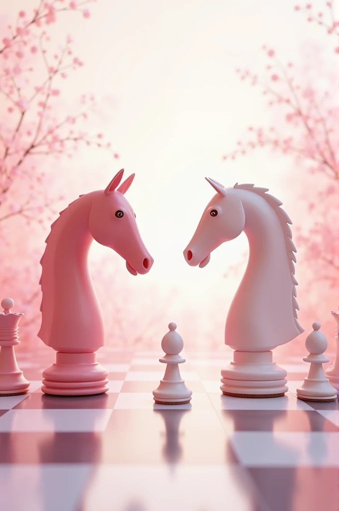 Give me a pink and white image for interclass with a checkmate theme 