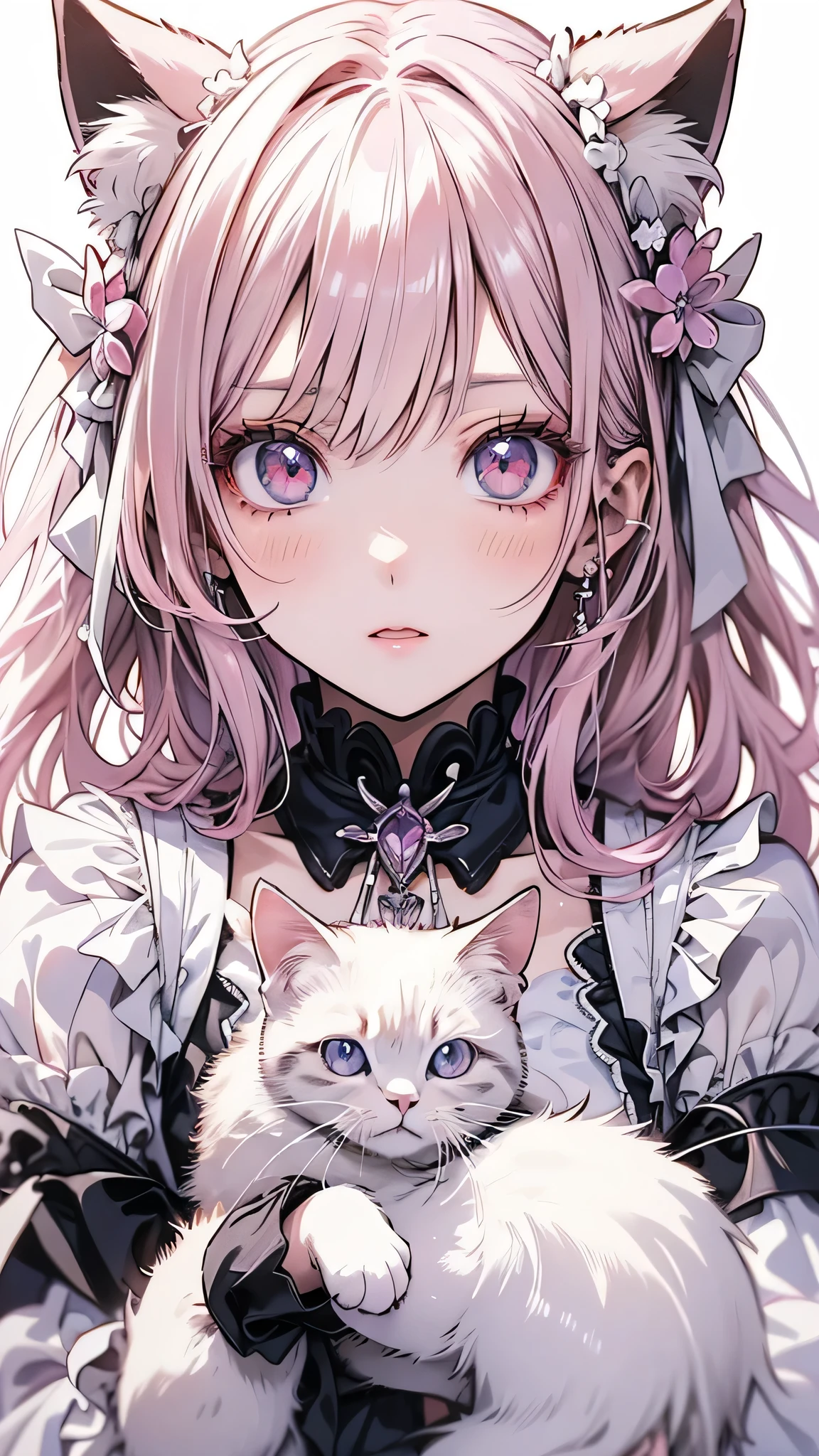 absurdes, High resolution, Super detailed, One girl, alone, Very fine grain,Long pink haired anime girl holding a white rabbit, 素敵なドレスを着たcute animeワイフ, Anime Art Wallpapers 8K, Anime Wallpaper, Anime Style 4k, anime art wallpaper 4k, anime art wallpaper 4k, Beautiful anime style, Beautiful Anime Girls, Long Hair Anime Girl, Very Beautiful Anime Cat Girl, cute anime, Anime Wallpaper4k