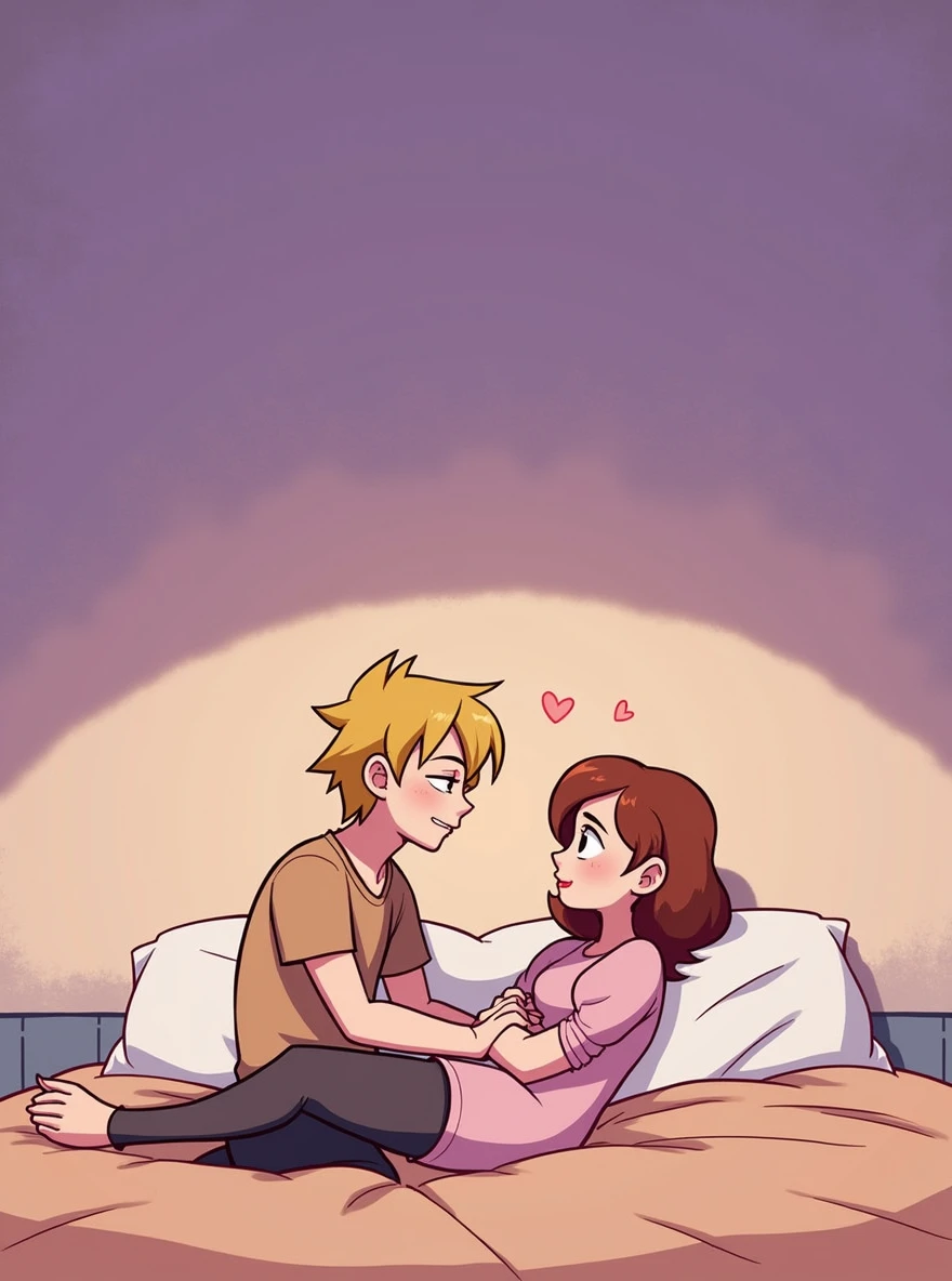 Amity Blight(pelo marron) y hunter(pelo rubio) haciendo el amor (de la serie the owl house)