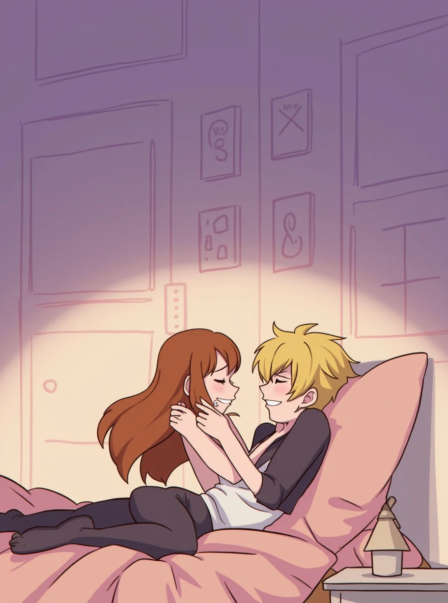 Amity Blight(pelo marron) y hunter(pelo rubio) haciendo el amor (de la serie the owl house)