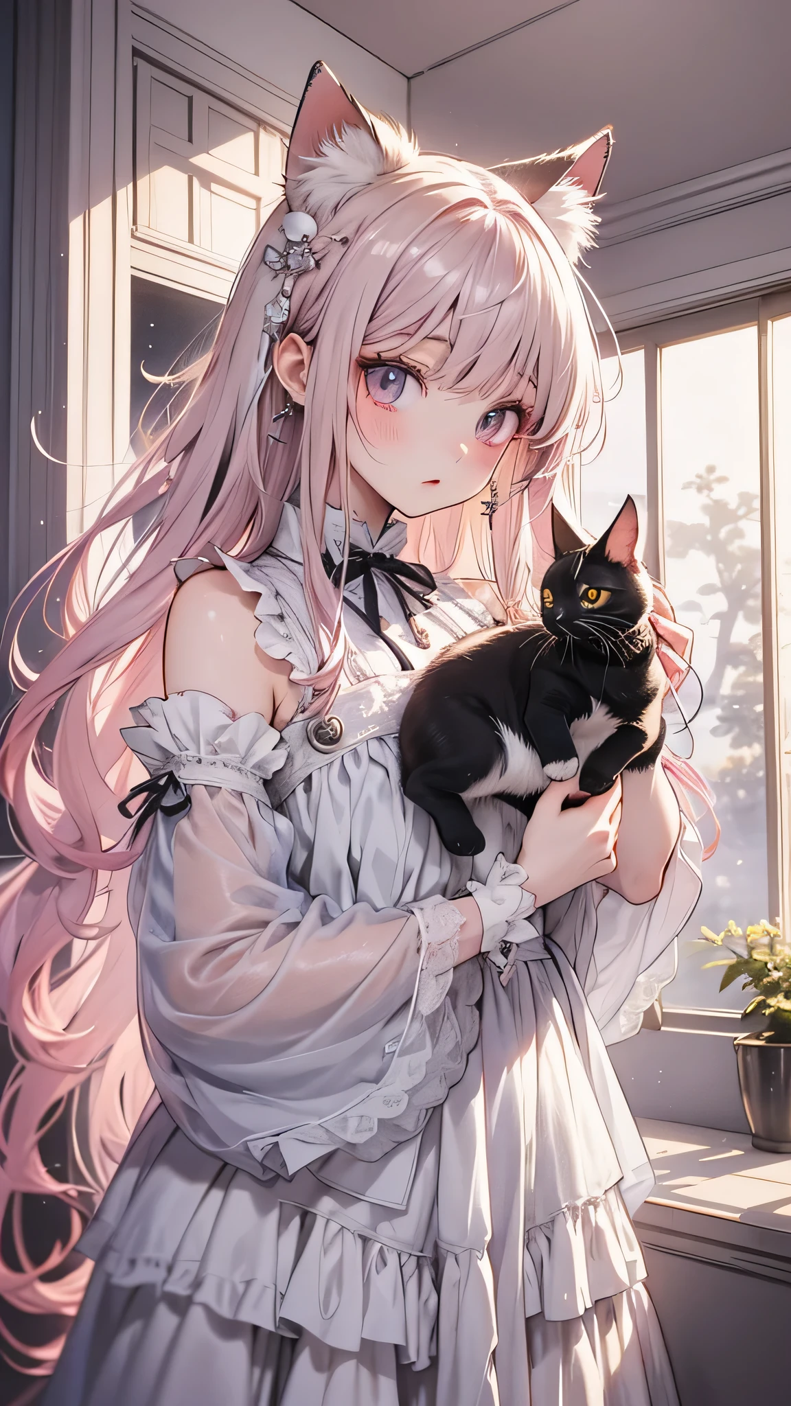 absurdes, High resolution, Super detailed, One girl, alone, Very fine grain,Long pink haired anime girl holding a white rabbit, 素敵なドレスを着たcute animeワイフ, Anime Art Wallpapers 8K, Anime Wallpaper, Anime Style 4k, anime art wallpaper 4k, anime art wallpaper 4k, Beautiful anime style, Beautiful Anime Girls, Long Hair Anime Girl, Very Beautiful Anime Cat Girl, cute anime, Anime Wallpaper4k