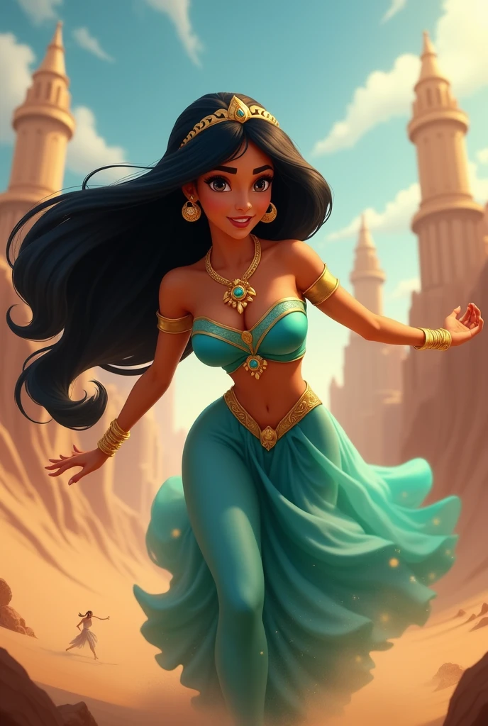 Stunning Princess Jasmine, photo in 8k, in action, cinematic.