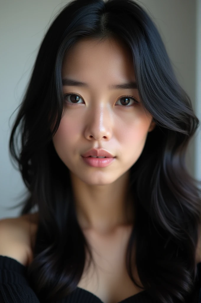 asian black hair selfie