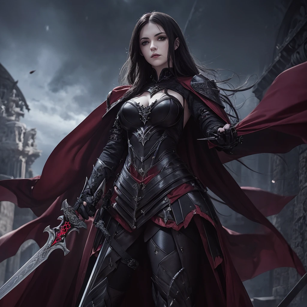 gothic vampire woman with armor and sword