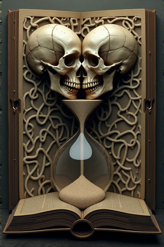 Skull design with time hourglass in its mouth, showing the time
