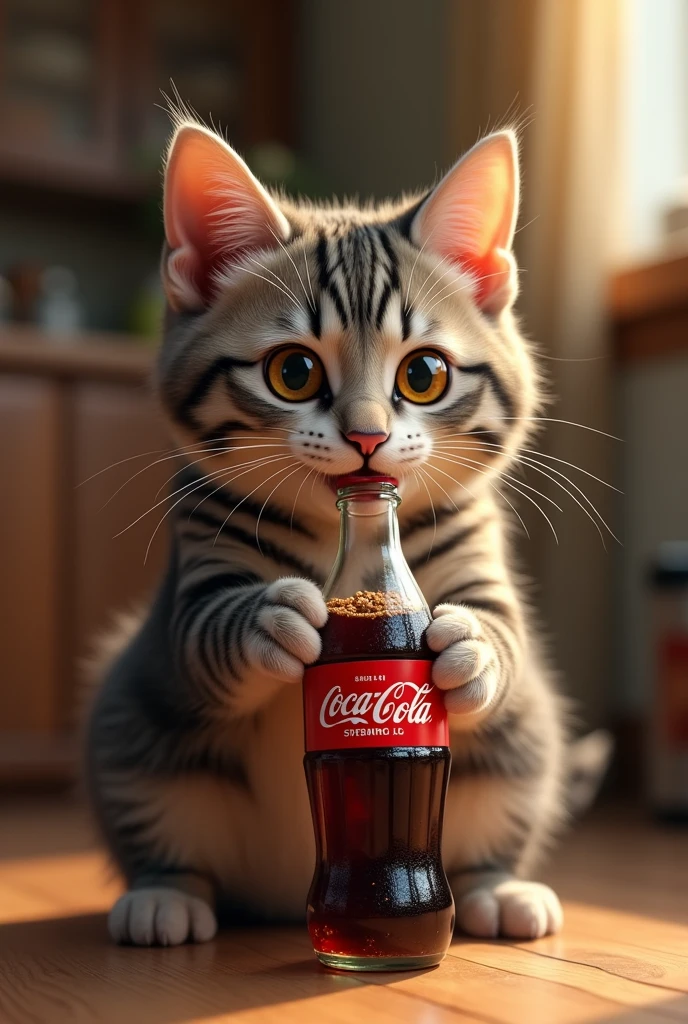A cat drinking coke