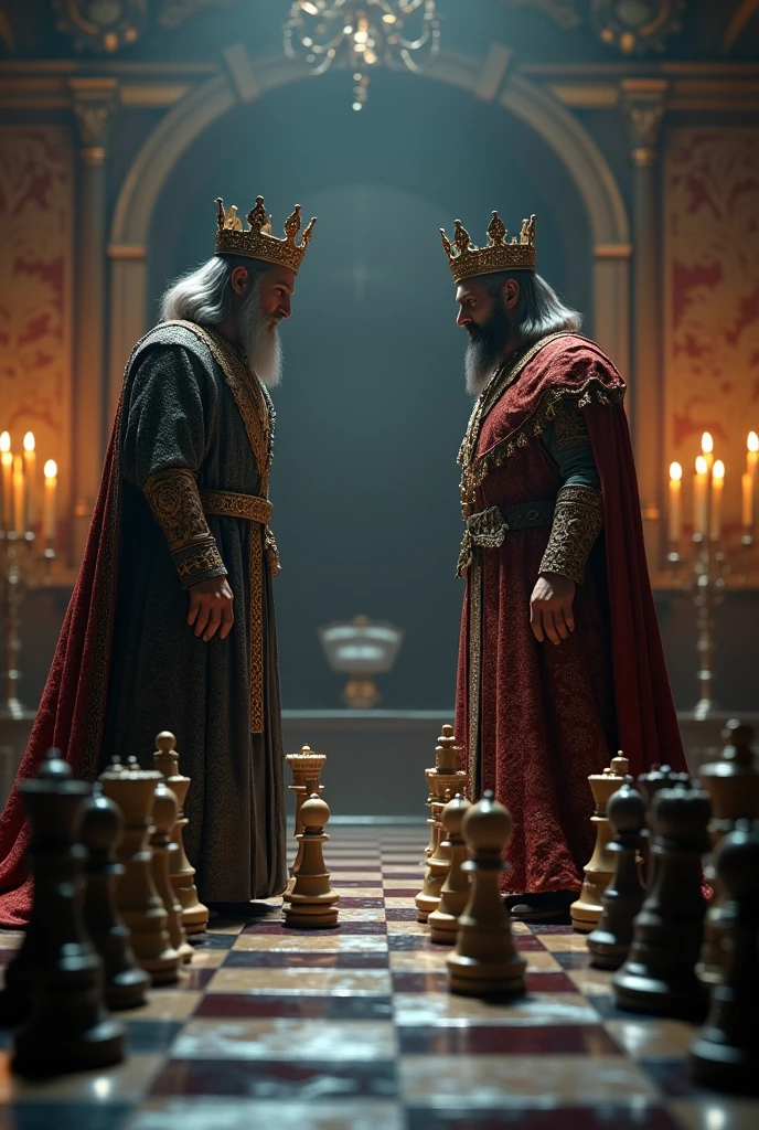 Chess board with two kings facing each other 
