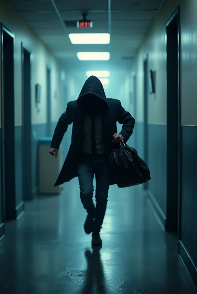 a thief running away after the company's alarm system and cameras were triggered "G2"