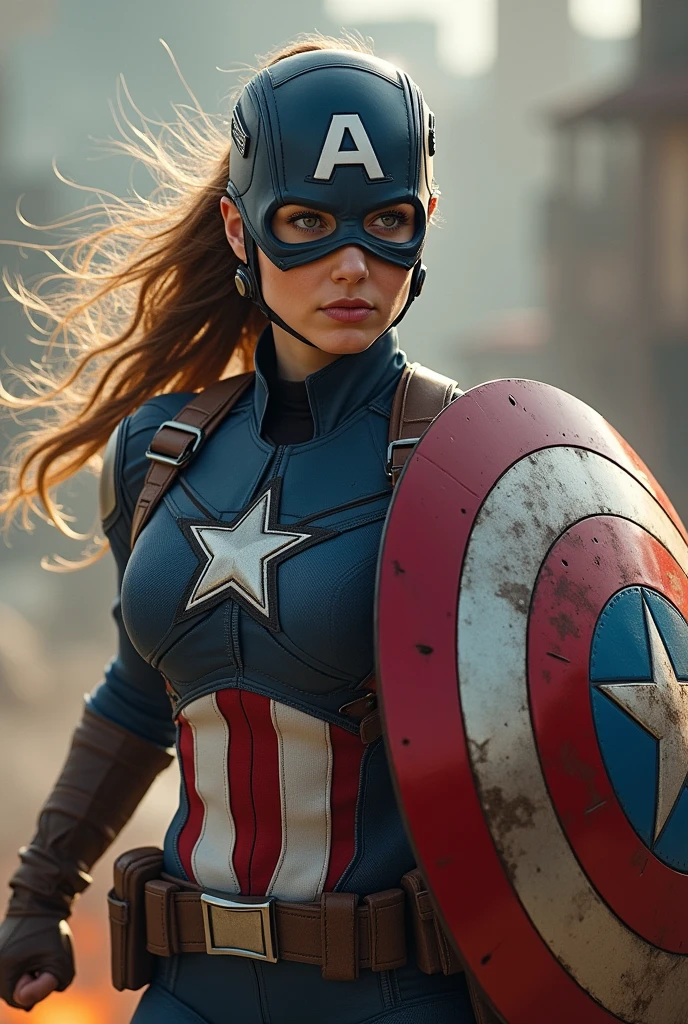 Woman captain america with mask throwing the shield