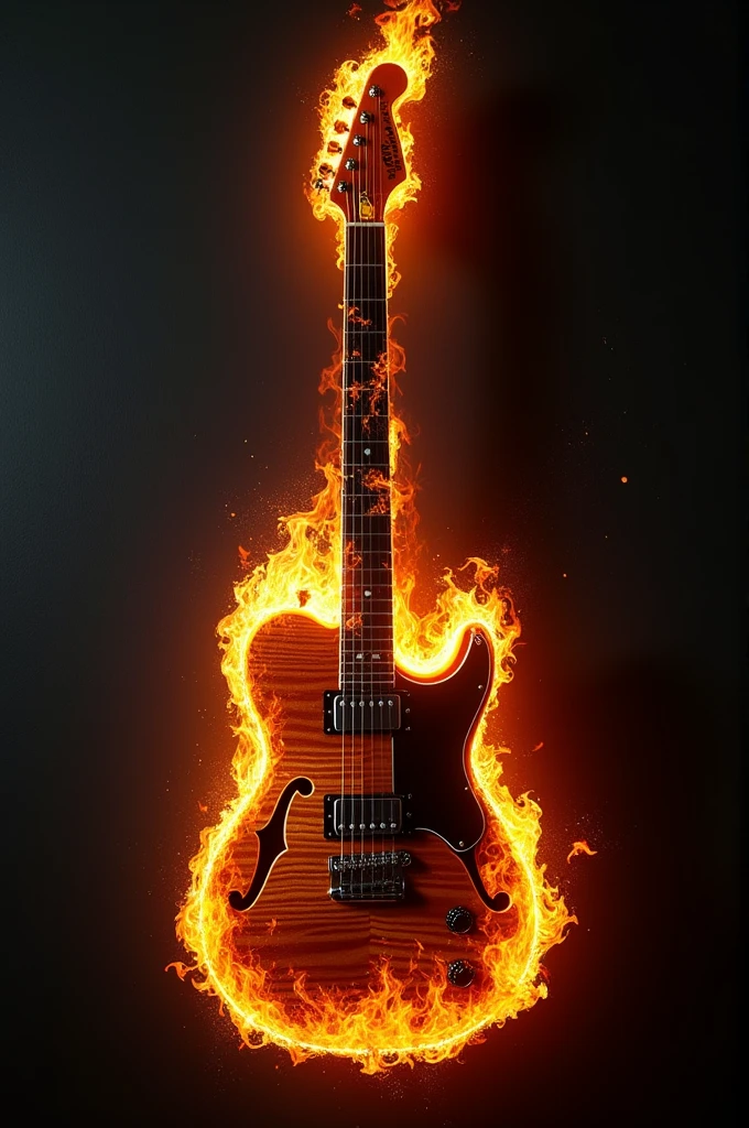 imagem realista 4k, name Márcio STUCK on the guitar, and on a black wall with fire Name Márcio in every corner