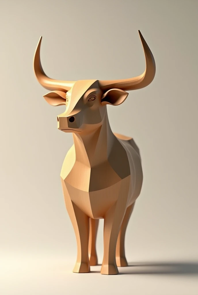 Generate an image of a bull wooden abstract craft sculpture minimalist style 