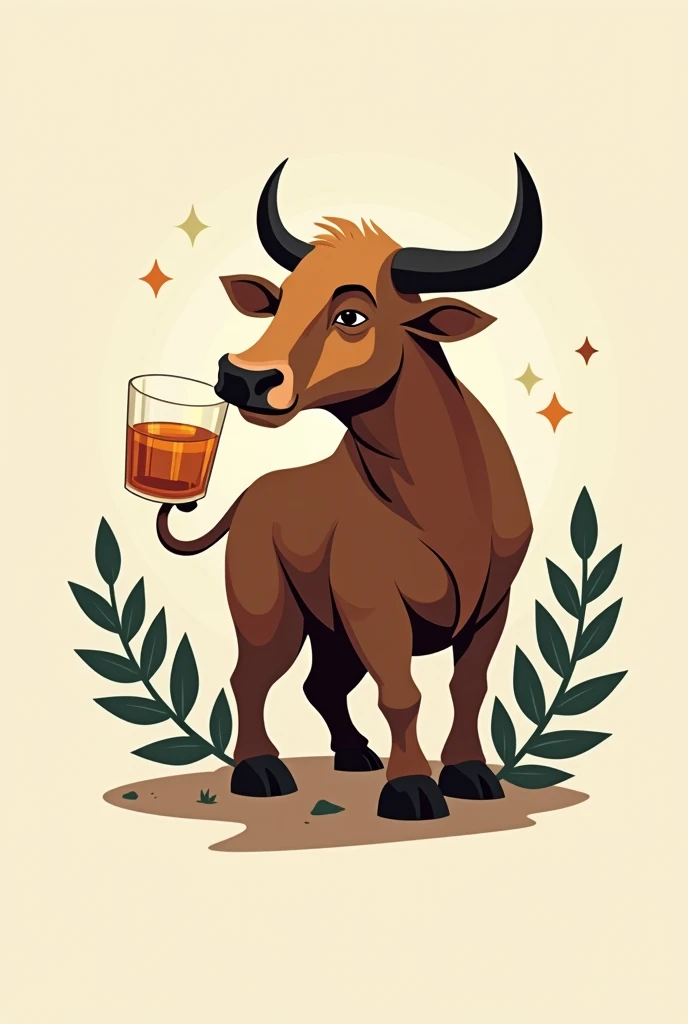 Create a logo with an ox drinking cachaça 
